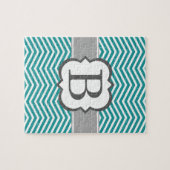 Blauwgroen wit monogram letter B Chevron Legpuzzel (Horizontaal)