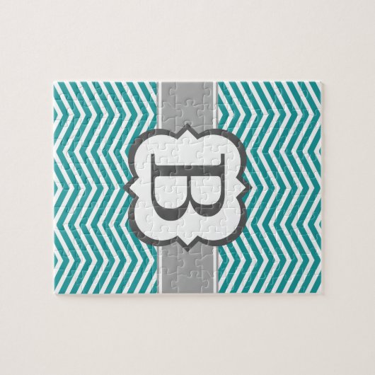 Blauwgroen wit monogram letter B Chevron Legpuzzel (Horizontaal)