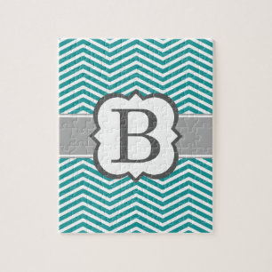 Blauwgroen wit monogram letter B Chevron Legpuzzel