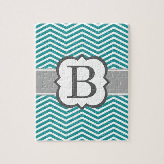 Blauwgroen wit monogram letter B Chevron Legpuzzel (Verticaal)