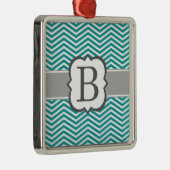 Blauwgroen wit monogram letter B Chevron Metalen Ornament (Rechts)