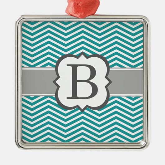 Blauwgroen wit monogram letter B Chevron Metalen Ornament (Voorkant)