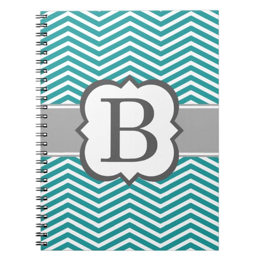 Blauwgroen wit monogram letter B Chevron Notitieboek (Voorkant)