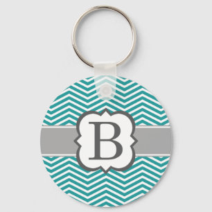 Blauwgroen wit monogram letter B Chevron Sleutelhanger