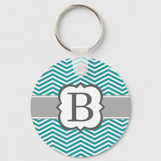 Blauwgroen wit monogram letter B Chevron Sleutelhanger (Voorkant)