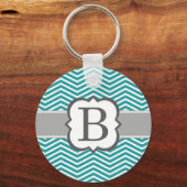 Blauwgroen wit monogram letter B Chevron Sleutelhanger (Voorkant)