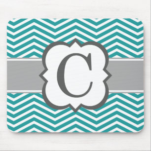 Blauwgroen wit monogram Letter C Chevron Muismat