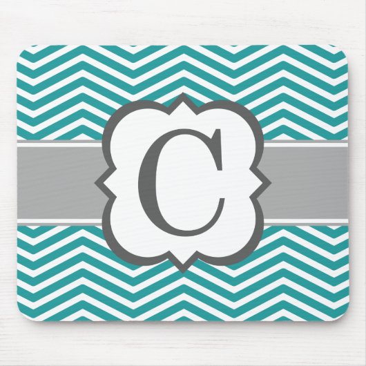 Blauwgroen wit monogram Letter C Chevron Muismat (Voorkant)