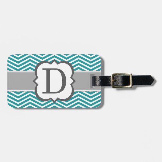 Blauwgroen wit monogram Letter D Chevron Bagagelabel (Voorkant horizontaal)
