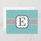 Blauwgroen wit monogram letter E Chevron Briefkaart (Voorkant / Achterkant)