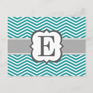 Blauwgroen wit monogram letter E Chevron Briefkaart