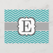 Blauwgroen wit monogram letter E Chevron Briefkaart (Voorkant)