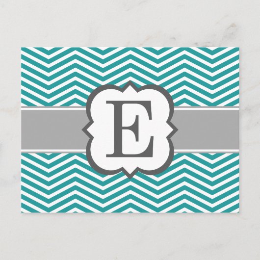 Blauwgroen wit monogram letter E Chevron Briefkaart (Voorkant)