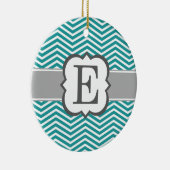 Blauwgroen wit monogram letter E Chevron Keramisch Ornament (Rechts)