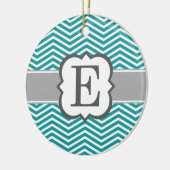 Blauwgroen wit monogram letter E Chevron Keramisch Ornament (Links)