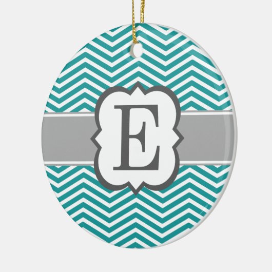 Blauwgroen wit monogram letter E Chevron Keramisch Ornament (Links)