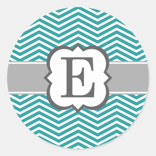 Blauwgroen wit monogram letter E Chevron Ronde Sticker (Voorkant)