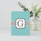 Blauwgroen wit monogram Letter G Chevron Briefkaart (Staand voorkant)