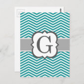 Blauwgroen wit monogram Letter G Chevron Briefkaart (Voorkant / Achterkant)