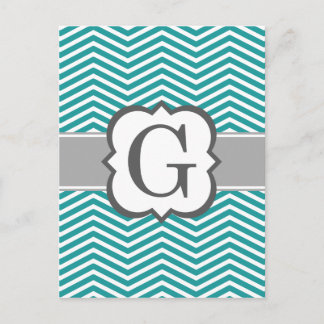 Blauwgroen wit monogram Letter G Chevron Briefkaart