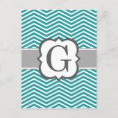Blauwgroen wit monogram Letter G Chevron Briefkaart (Voorkant)