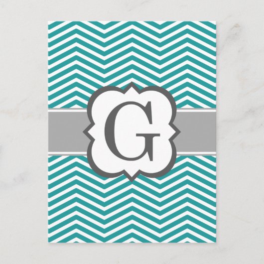 Blauwgroen wit monogram Letter G Chevron Briefkaart (Voorkant)