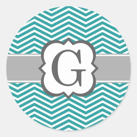 Blauwgroen wit monogram letter G Chevron Ronde Sticker (Voorkant)
