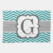 Blauwgroen wit monogram Letter G Chevron Theedoek (Horizontaal)