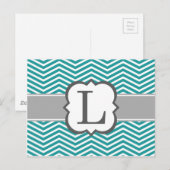 Blauwgroen wit monogram Letter L Chevron Briefkaart (Voorkant / Achterkant)