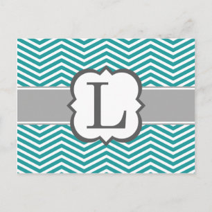 Blauwgroen wit monogram Letter L Chevron Briefkaart