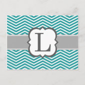 Blauwgroen wit monogram Letter L Chevron Briefkaart (Voorkant)