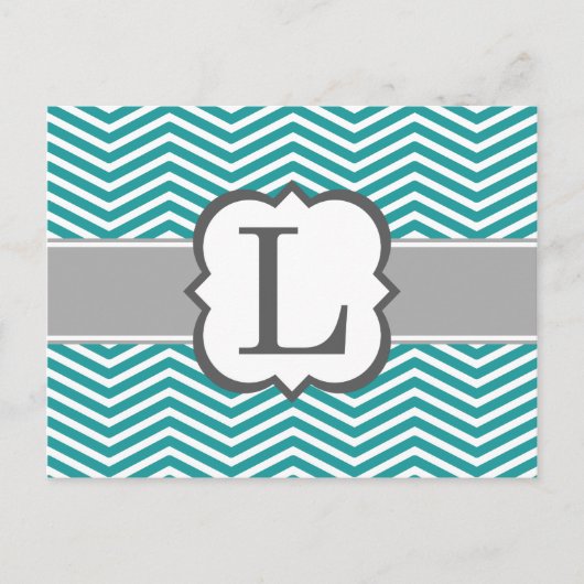 Blauwgroen wit monogram Letter L Chevron Briefkaart (Voorkant)