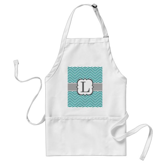 Blauwgroen wit monogram Letter L Chevron Standaard Schort (Voorkant)