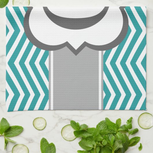 Blauwgroen wit monogram letter O Chevron Theedoek (Gevouwen)