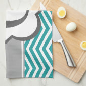 Blauwgroen wit monogram letter O Chevron Theedoek (Quarter Fold)