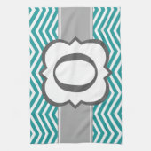 Blauwgroen wit monogram letter O Chevron Theedoek (Verticaal)