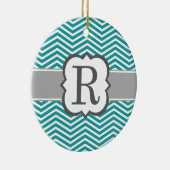 Blauwgroen wit monogram letter R Chevron Keramisch Ornament (Rechts)