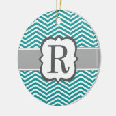 Blauwgroen wit monogram letter R Chevron Keramisch Ornament (Links)
