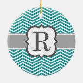 Blauwgroen wit monogram letter R Chevron Keramisch Ornament (Achterkant)