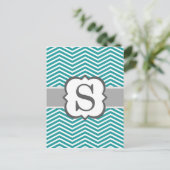 Blauwgroen wit monogram letter S Chevron Briefkaart (Staand voorkant)