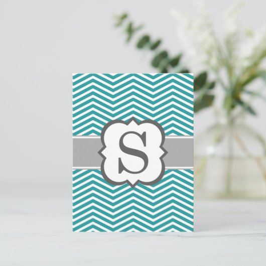 Blauwgroen wit monogram letter S Chevron Briefkaart (Staand voorkant)