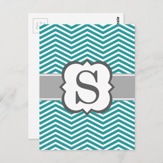Blauwgroen wit monogram letter S Chevron Briefkaart (Voorkant / Achterkant)