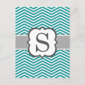 Blauwgroen wit monogram letter S Chevron Briefkaart (Voorkant)