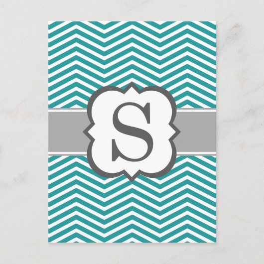 Blauwgroen wit monogram letter S Chevron Briefkaart (Voorkant)