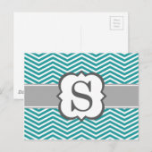 Blauwgroen wit monogram letter S Chevron Briefkaart (Voorkant / Achterkant)