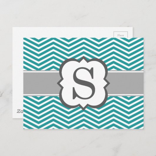 Blauwgroen wit monogram letter S Chevron Briefkaart (Voorkant / Achterkant)