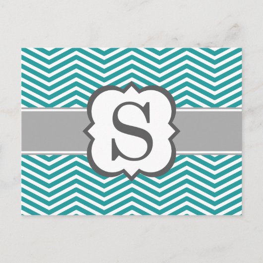 Blauwgroen wit monogram letter S Chevron Briefkaart (Voorkant)
