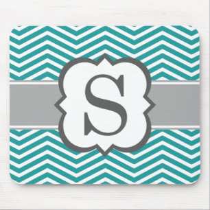 Blauwgroen wit monogram letter S Chevron Muismat