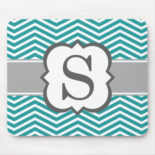 Blauwgroen wit monogram letter S Chevron Muismat (Voorkant)