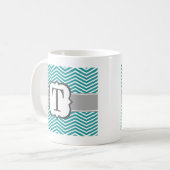 Blauwgroen wit monogram Letter T Chevron Koffiemok (Voorkant links)